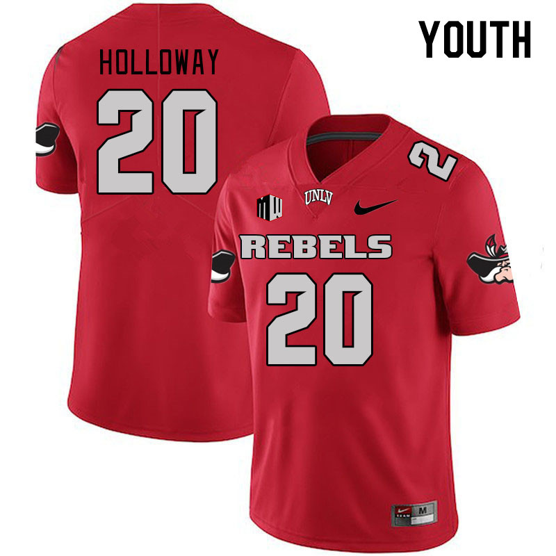 Youth #20 Trenton Holloway UNLV Rebels 2023 College Football Jerseys Stitched-Scarlet - Click Image to Close